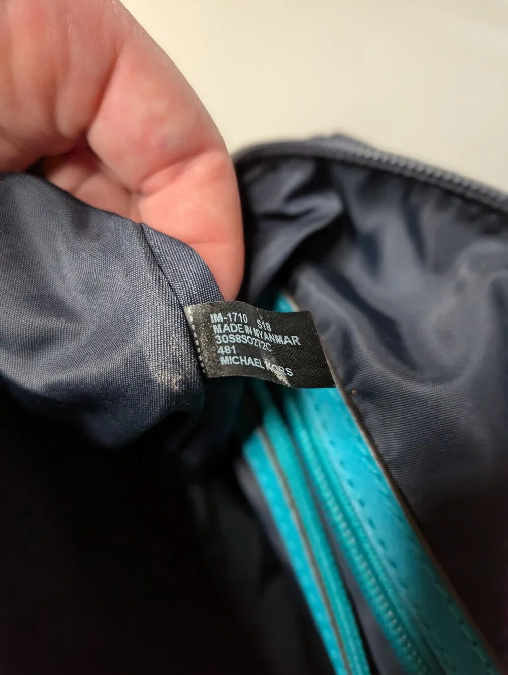 Michael Kors Nylon Kelsey Medium Tote Navy And Turquoise